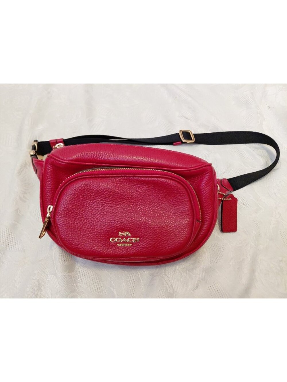 Red Leather Coach Fanny Pack/Belt Bag Woth Gold Hardware And Coach Tag